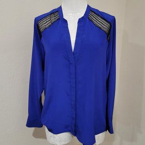 Sandro Paris lace detail blouse blue sheer back size 3/Large